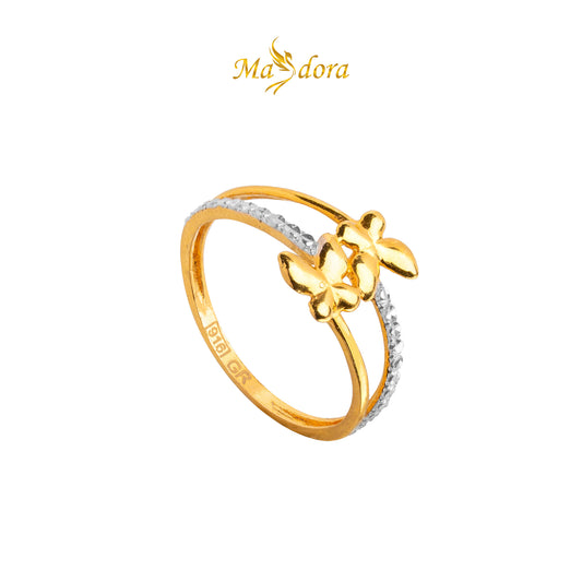 MASDORA 916 Gold Ring Rings Cincin Emas ~ Duotone Double Butterfly (EMAS 916/22K)