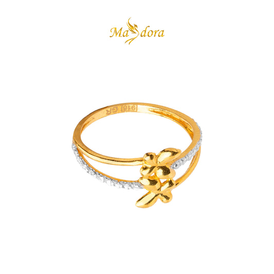 MASDORA 916 Gold Ring Rings Cincin Emas ~ Duotone Double Butterfly (EMAS 916/22K)