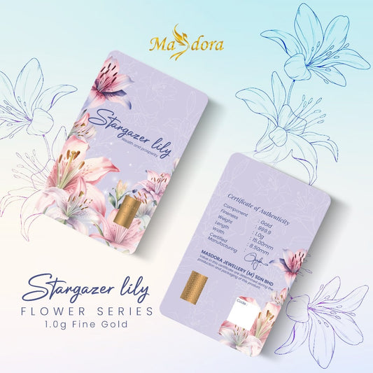 MASDORA 999.9 Gold Bar 1.00GM Flower Series ~ Stargazer Lily (EMAS 999.9/24K)