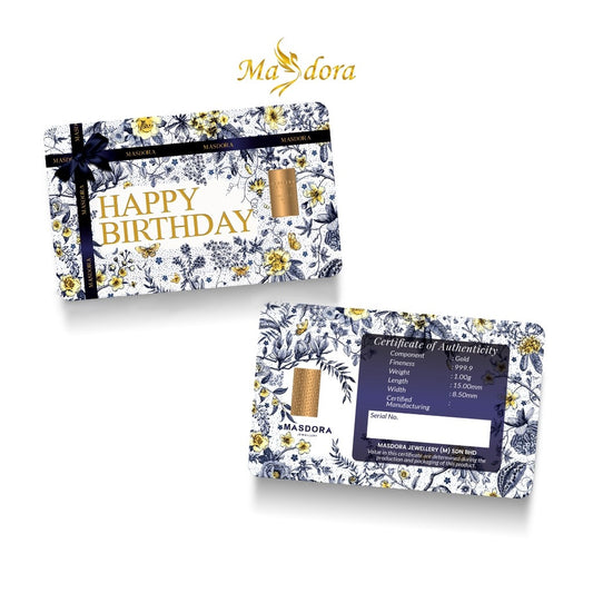 MASDORA 999.9 Gold Bar 1.00GM Gift Series ~ Happy Birthday 1 (EMAS 999.9/24K)