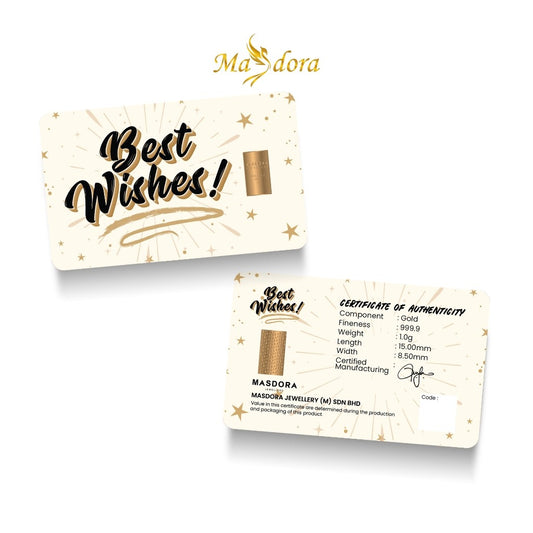 MASDORA 999.9 Gold Bar 1.00GM Gift Series ~ Best Wishes (EMAS 999.9/24K)