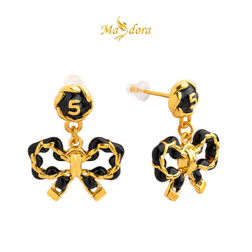 MASDORA 999 Gold Earring Earrings Emas ~ Dangling Black Sugary Pretzel (EMAS 999/24K)