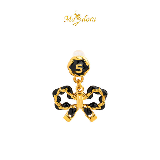 MASDORA 999 Gold Earring Earrings Emas ~ Dangling Black Sugary Pretzel (EMAS 999/24K)