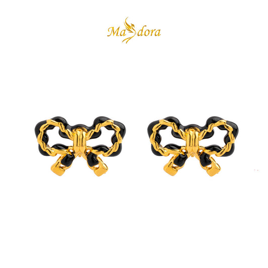 MASDORA 999 Gold Earring Earrings Emas ~ Black Sugary Pretzel (EMAS 999/24K)