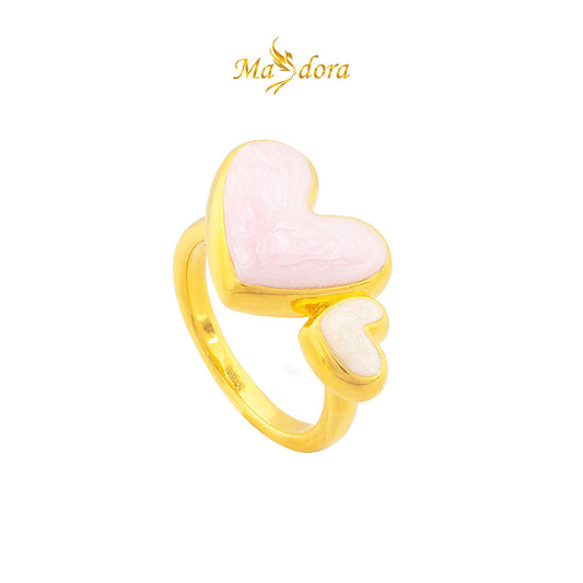 MASDORA 999 Gold Ring Rings Cincin Emas ~ Twee Double Hearts (EMAS 999/24K)
