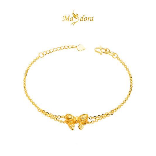 MASDORA 999 Gold Bracelet Rantai Tangan Emas ~ Half Paved Ribbon (EMAS 999/24K)