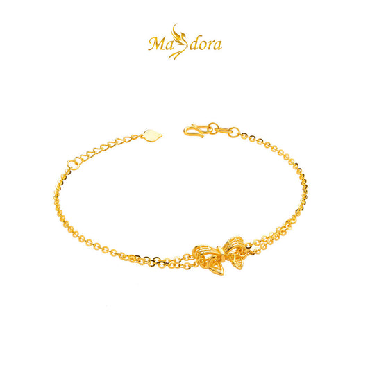 MASDORA 999 Gold Bracelet Rantai Tangan Emas ~ Half Paved Ribbon (EMAS 999/24K)
