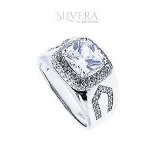 SILVERA 925 Silver Ring Rings Cincin Perak ~ Stunning Cubic Stone Men Ring, 925 Silver by Masdora (A27787)