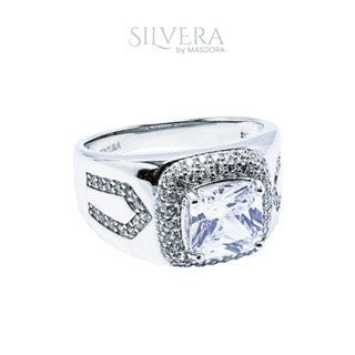 SILVERA 925 Silver Ring Rings Cincin Perak ~ Stunning Cubic Stone Men Ring, 925 Silver by Masdora (A27787)