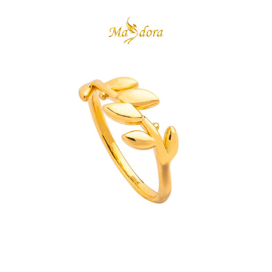 MASDORA 999 Gold Ring Rings Cincin Emas ~ Golden Minimalist Leafy (EMAS 999/24K)