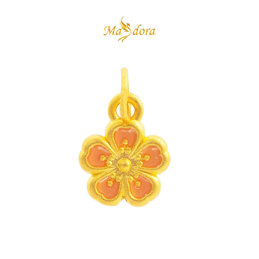 MASDORA 999 Gold Pendant Loket Emas ~ Demure Flower Edition (B) (EMAS 999/24K) - FREE LEATHER BRACELET!