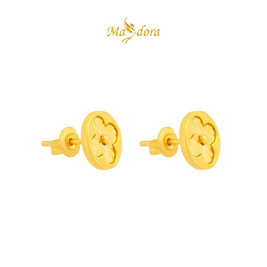 MASDORA 916 Gold Earings Earing Subang Emas ~ Exclusive Golden Round V Flower Stud (EMAS 916/22K)