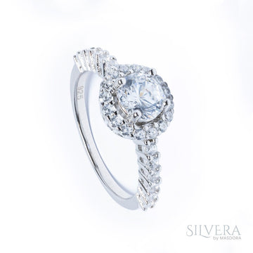 SILVERA 925 Silver Ring Rings Cincin Perak ~ Double Halo Ring, 925 Silver by Masdora