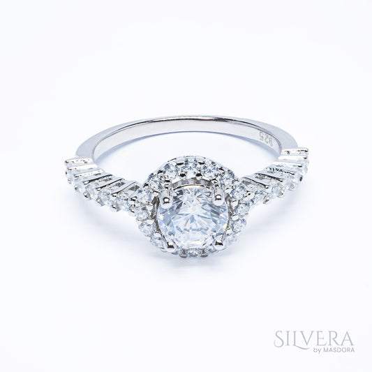SILVERA 925 Silver Ring Rings Cincin Perak ~ Double Halo Ring, 925 Silver by Masdora