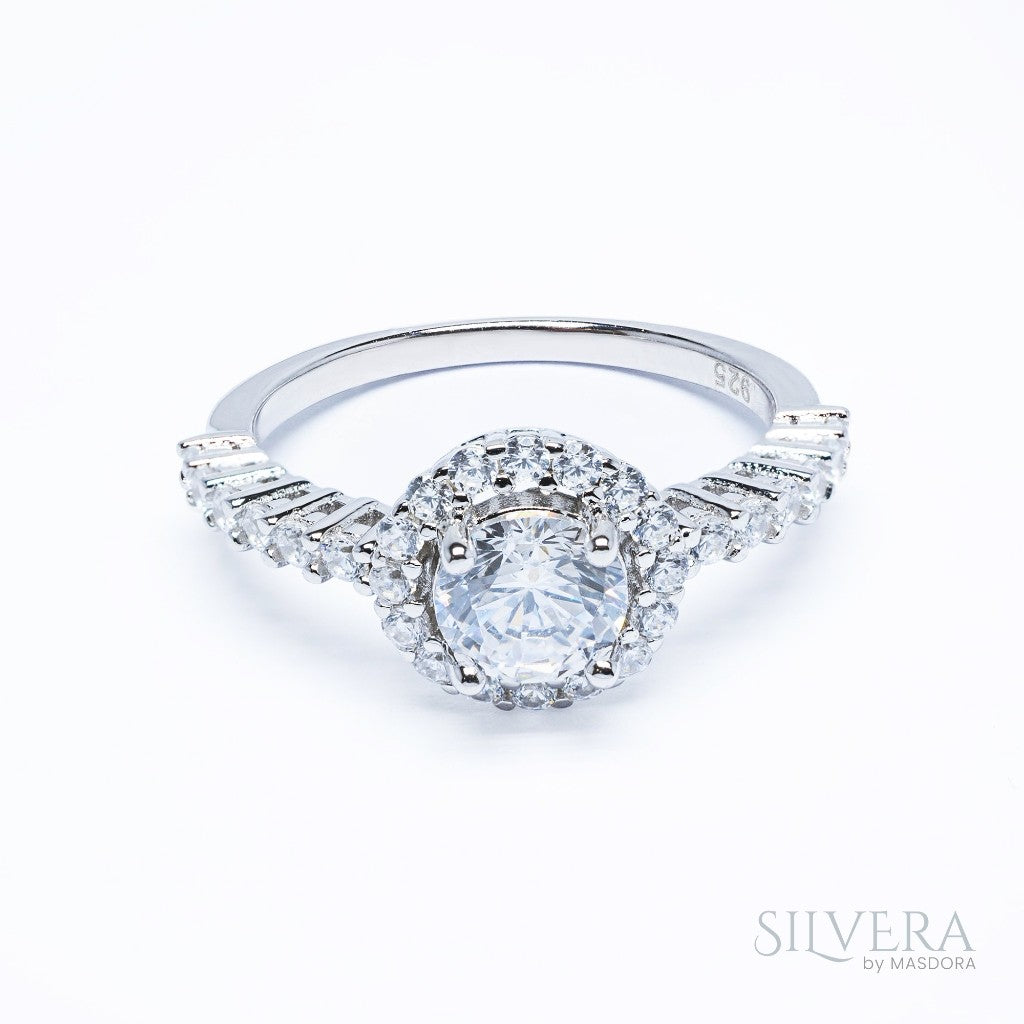 SILVERA 925 Silver Ring Rings Cincin Perak ~ Double Halo Ring, 925 Silver by Masdora