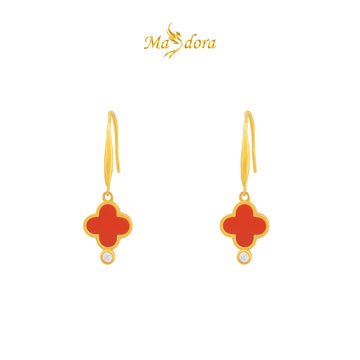 MASDORA 916 Gold Earings Earing Subang Emas ~ Dangling Clover Hook - Red (EMAS 916/22K)
