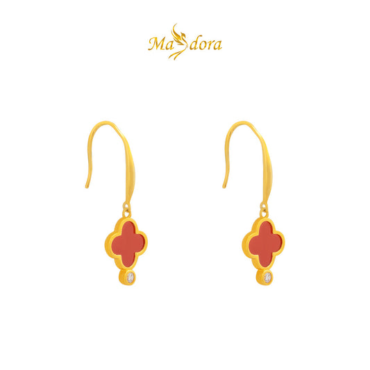MASDORA 916 Gold Earings Earing Subang Emas ~ Dangling Clover Hook - Red (EMAS 916/22K)