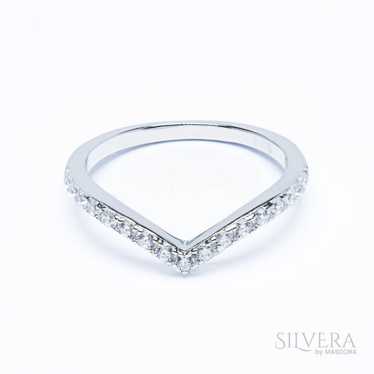 SILVERA 925 Silver Ring Rings Cincin Perak ~ Sparkling V-Ring, 925 Silver by Masdora