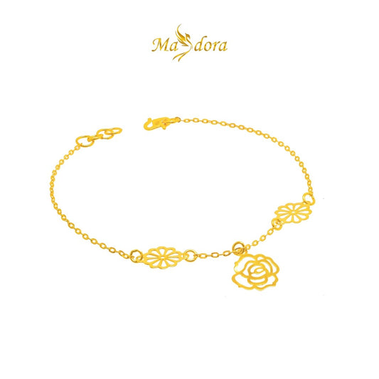 MASDORA 916 Gold Bracelet Rantai Tangan Emas ~ Dangling Rose Minimalist (EMAS 916/22K)