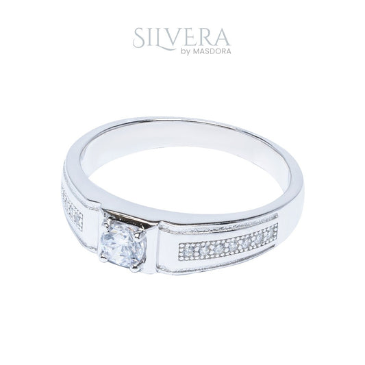 SILVERA 925 Silver Ring Rings Cincin Perak ~ Signature Round Cut Ring for Men, 925 Silver by Masdora