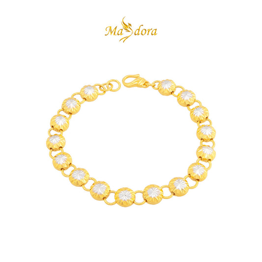 MASDORA 916 Gold Bracelet Rantai Tangan Emas ~ Shiny Flower Cutting Links 2C (EMAS 916/22K)