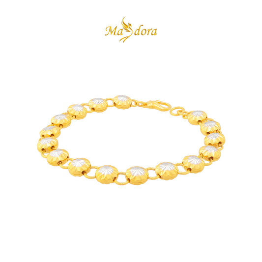 MASDORA 916 Gold Bracelet Rantai Tangan Emas ~ Shiny Flower Cutting Links 2C (EMAS 916/22K)