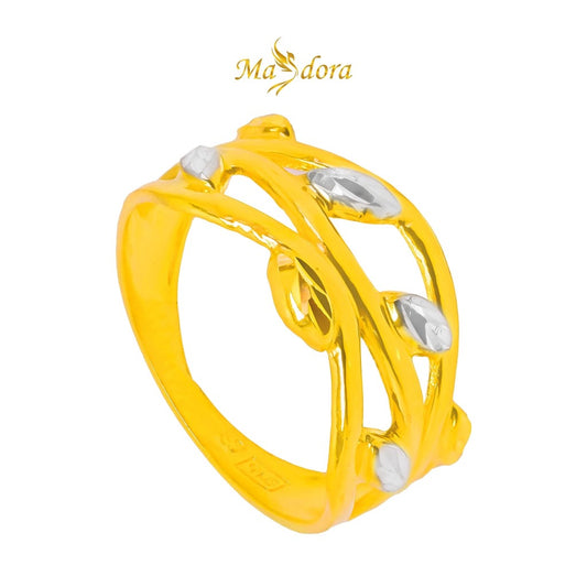 MASDORA 916 Gold Ring Rings Cincin Emas ~ Duotone Leafy Cross (EMAS 916/22K)