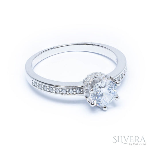 SILVERA 925 Silver Ring Rings Cincin Perak ~ Sparkling Crown Solitaire Ring, 925 Silver by Masdora