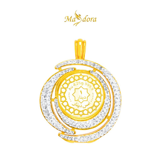 SILVERA 925 Silver Pendant Loket Perak ~ 24K Gold Plated  Crystal Camellia Medallion, 925 Silver By Masdora