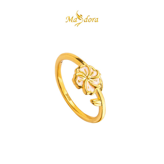 MASDORA 999 Gold Ring Rings Cincin Emas ~ Pink Hibiscus (EMAS 999/24K)