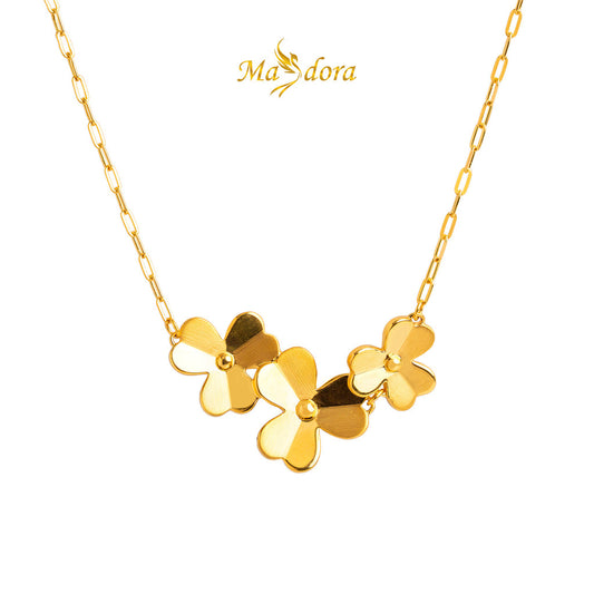 MASDORA 999 Gold Necklace Rantai Leher Emas ~ Matte Triple Trifoglio (EMAS 999/24K)