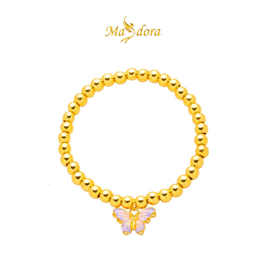 MASDORA 999 Gold Bracelet Rantai Tangan Emas ~ Stretchable Violet Butterfly Boba (EMAS 999/24K)