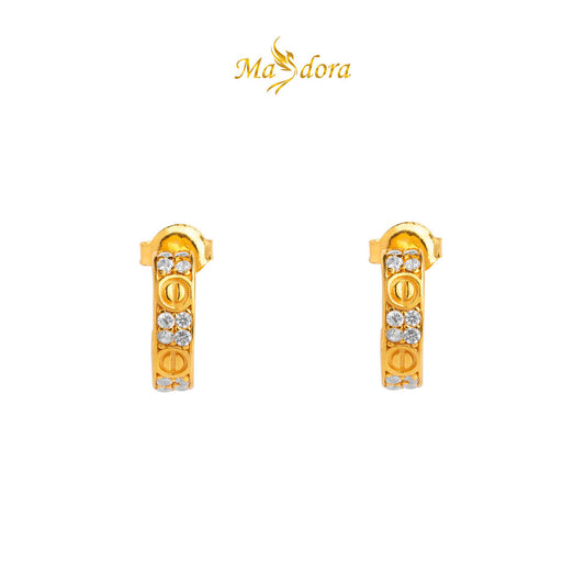 MASDORA 916 Gold Earrings Earring Subang Emas ~ Sparkling Screw Mark Pave (EMAS 916/22K)