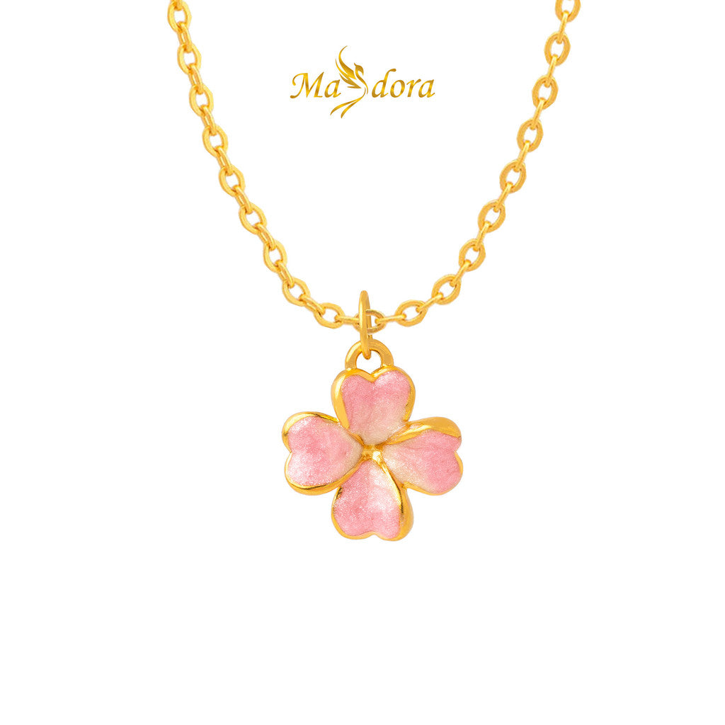 MASDORA 999 Gold Pendant Loket Emas ~ Acutifolia Flower (Pink) (EMAS 999/24K) -- FREE 925 SILVER NECKLACE!