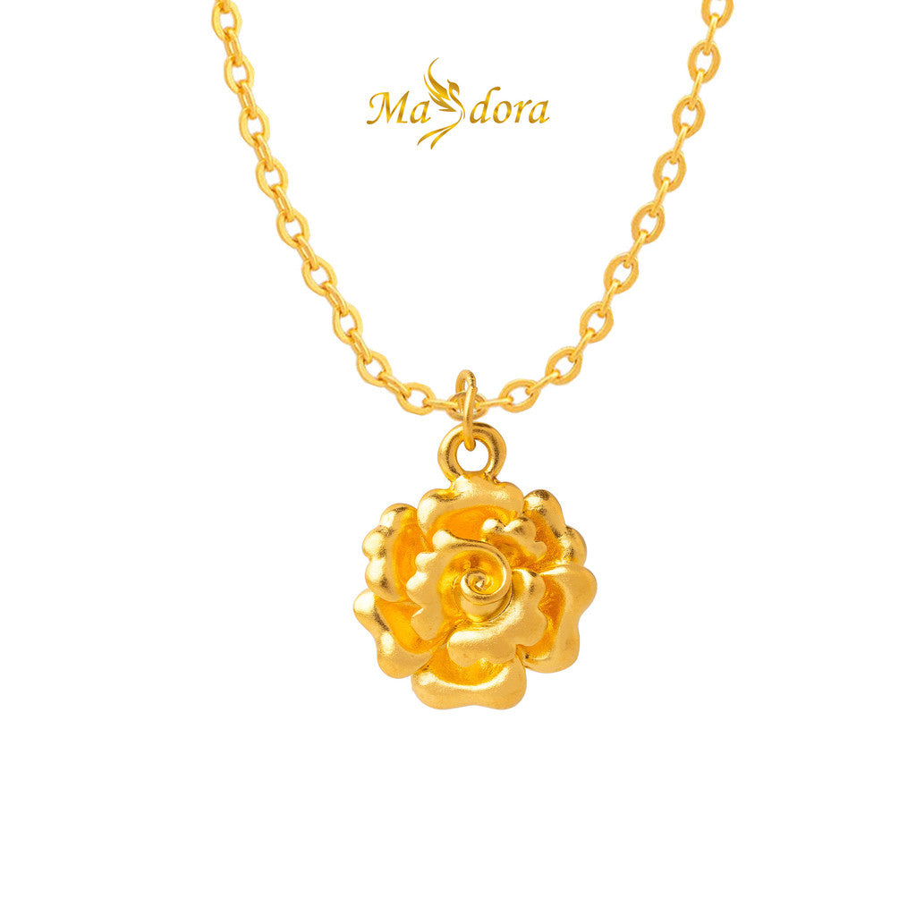 MASDORA 999 Gold Pendant Loket Emas ~ Golden Ruffled Rose (EMAS 999/24K) -- FREE 925 SILVER NECKLACE!