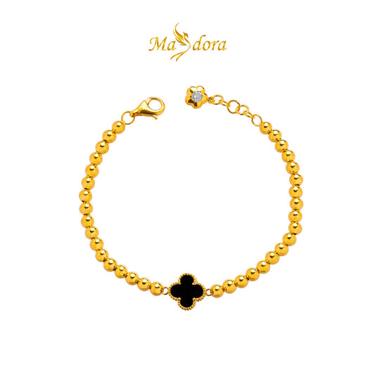 MASDORA 916 Gold Bracelet Rantai Tangan Emas ~ Clover Boba (Black) (EMAS 916/22K)