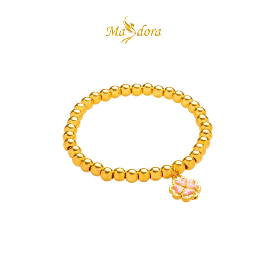 MASDORA 999 Gold Bracelet Rantai Tangan Emas ~ Stretchable Lovely Clover Pink (EMAS 999/24K)