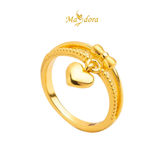 MASDORA 999 Gold Ring Rings Cincin Emas ~ Ribbon Love Dangle (EMAS 999/24K)