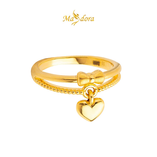 MASDORA 999 Gold Ring Rings Cincin Emas ~ Ribbon Love Dangle (EMAS 999/24K)