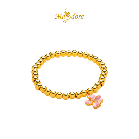 MASDORA 999 Gold Bracelet Rantai Tangan Emas ~ Stretchable Acutifolia (Pink) (EMAS 999/24K)
