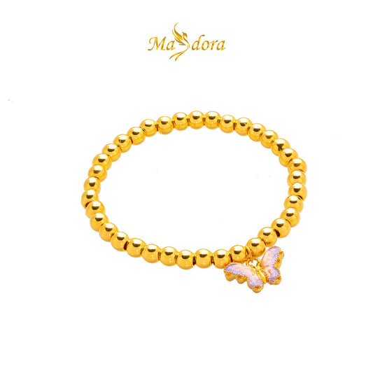 MASDORA 999 Gold Bracelet Rantai Tangan Emas ~ Stretchable Violet Butterfly Boba (EMAS 999/24K)