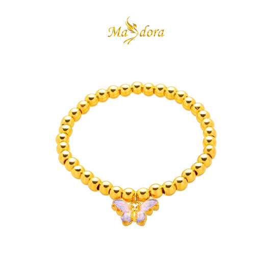 MASDORA 999 Gold Bracelet Rantai Tangan Emas ~ Stretchable Violet Butterfly Boba (EMAS 999/24K)