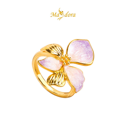 MASDORA 999 Gold Ring Rings Cincin Emas ~ Enormous Orchid (Violet) (EMAS 999/24K)