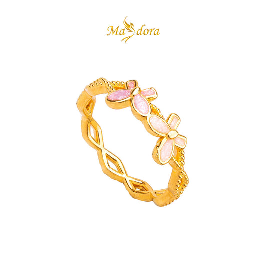 MASDORA 999 Gold Ring Rings Cincin Emas ~ Boundless Tiny Butterfly (Pink) (EMAS 999/24K)