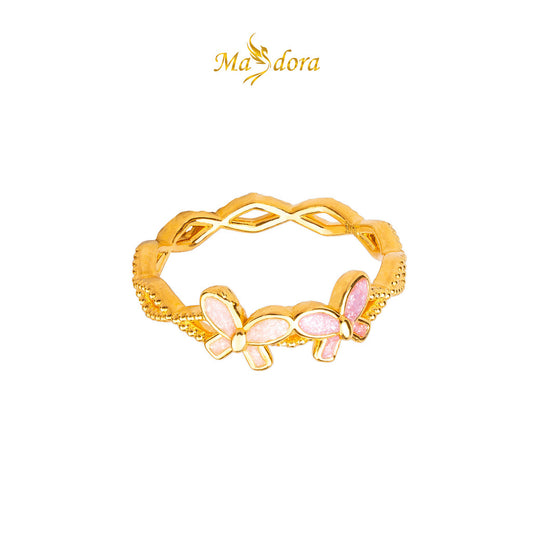 MASDORA 999 Gold Ring Rings Cincin Emas ~ Boundless Tiny Butterfly (Pink) (EMAS 999/24K)