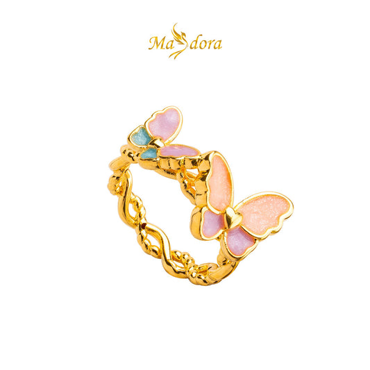 MASDORA 916 Gold Ring Rings Cincin Emas ~ HG Tangled Wave Papillon (Colourful) (EMAS 916/22K)