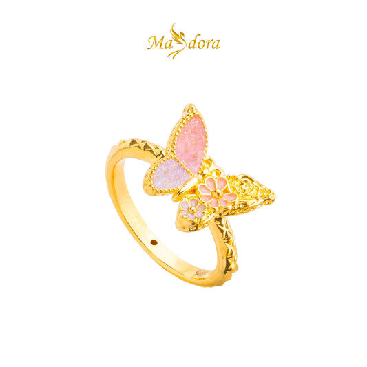 MASDORA 916 Gold Ring Rings Cincin Emas ~ HG Flora Butterfly (Colourful) (EMAS 916/22K)