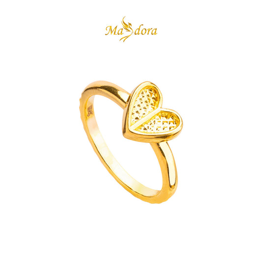 MASDORA 916 Gold Ring Rings Cincin Emas ~ HG Golden Curved Heart (EMAS 916/22K)