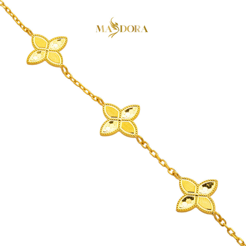 MASDORA 916 Gold Bracelet Rantai Tangan Emas ~ Golden Triple Flower Glitz (EMAS 916/22K)