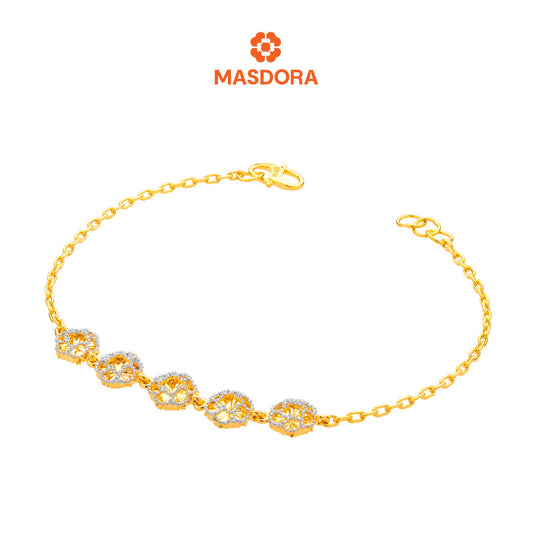 MASDORA 916 Gold Bracelet Rantai Tangan Emas ~ Duotone 3D Flower (EMAS 916/22K)